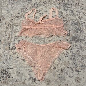 Lace Bralette & Brief Set - Blush Pink
